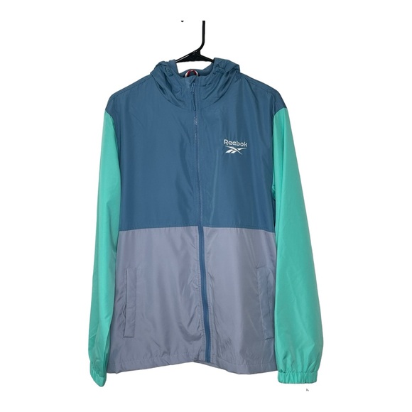 Reebok Mens Pastel Blue‎ Fleece Windbreaker Full Zip Jacket Size Medium - Picture 1 of 14
